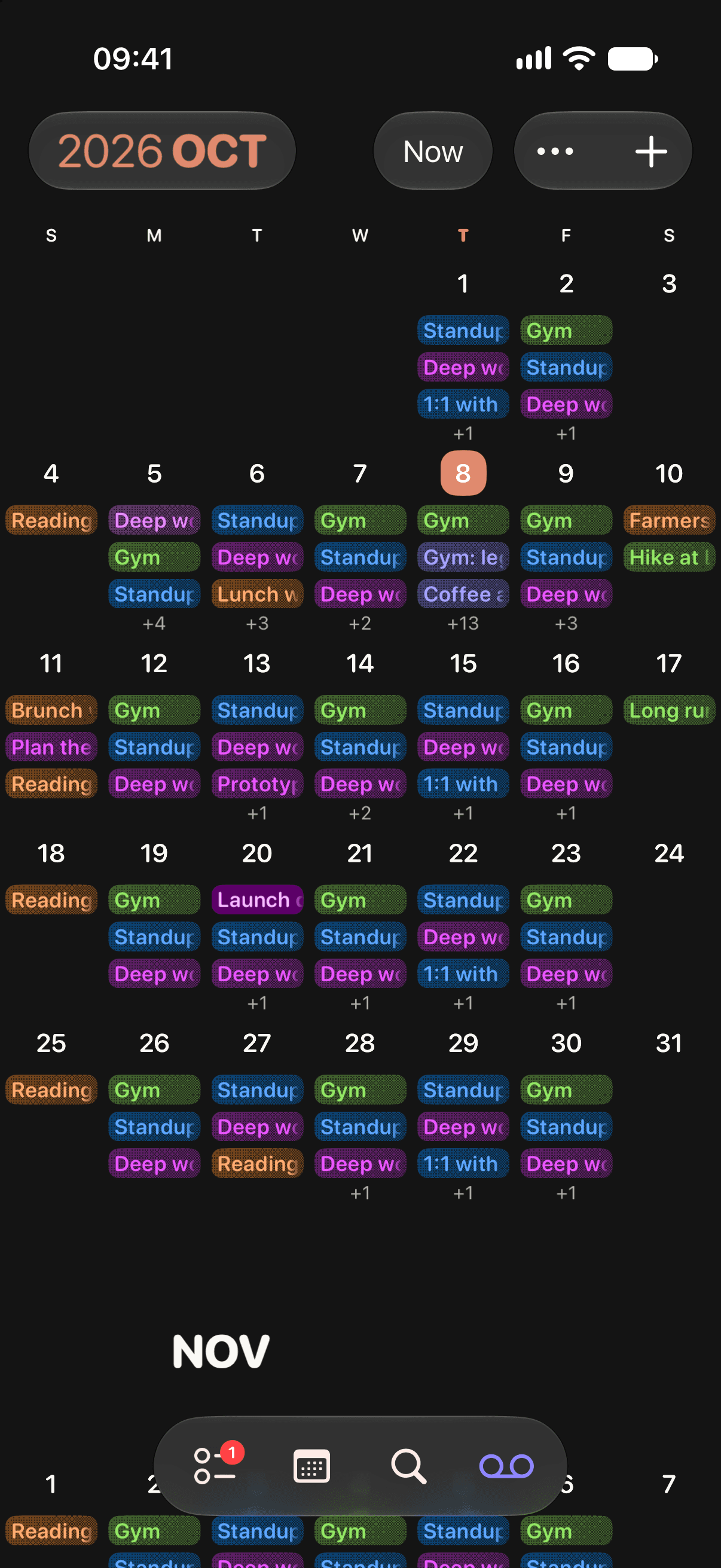 The month view of the Lifetime calendar